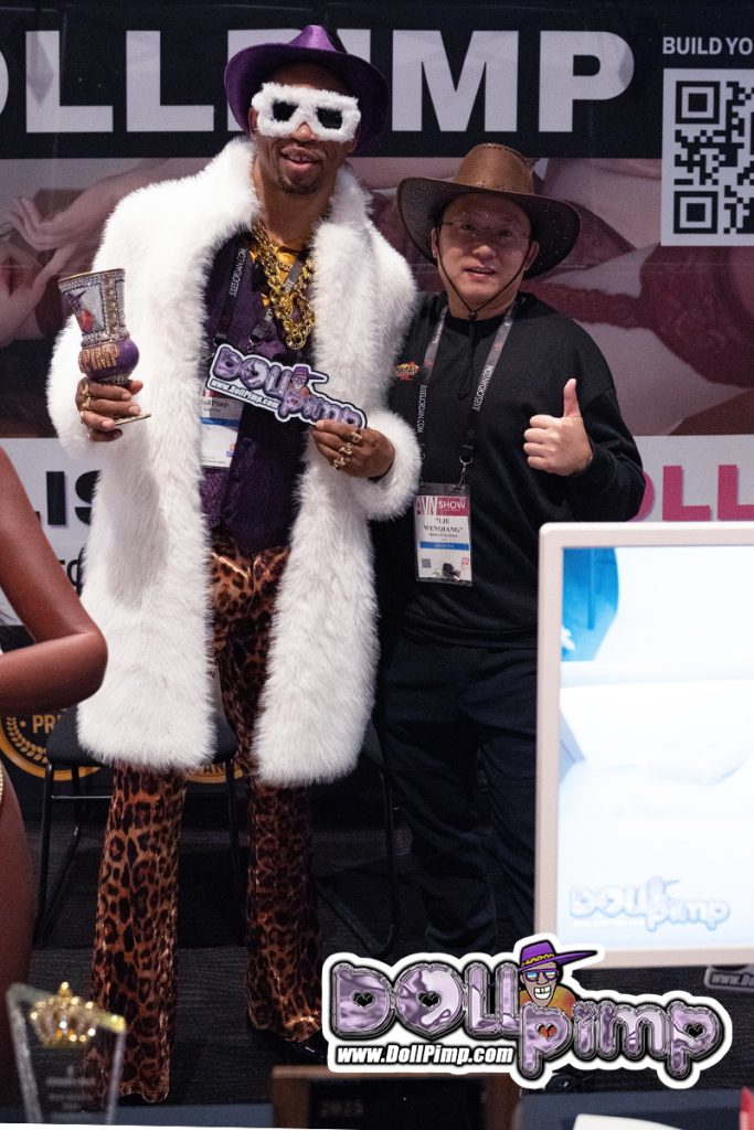 Leonard, founder of Irontech Doll, at the DollPimp booth during AVN Expo 2026 at Virgin Hotels Las Vegas.